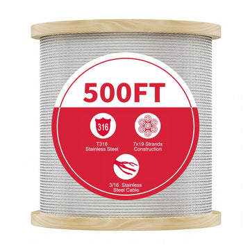 500FT 3/16 Stainless Steel Cable for Deck Railings System 7 x 19 Strand Construction Aircraft Cable for Rail Deck and