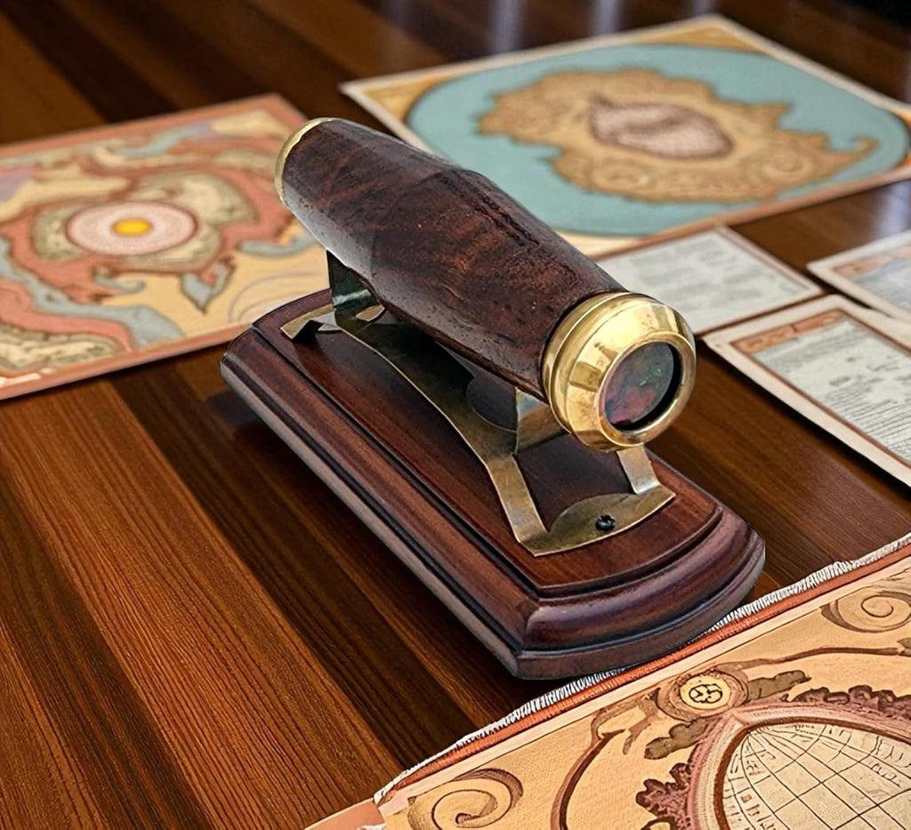 Handcrafted Brass Kaleidoscope with Premium Wooden Stand - Vintage-Inspired Kaleidoscope with Colorful Glass Patterns