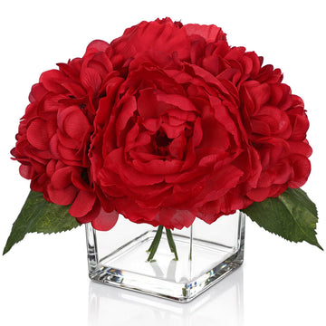 Fake with Vase Artificial in Vases Peony Faux in Vase Rose Silk Peonies Floral Arrangements Artificial with Vase