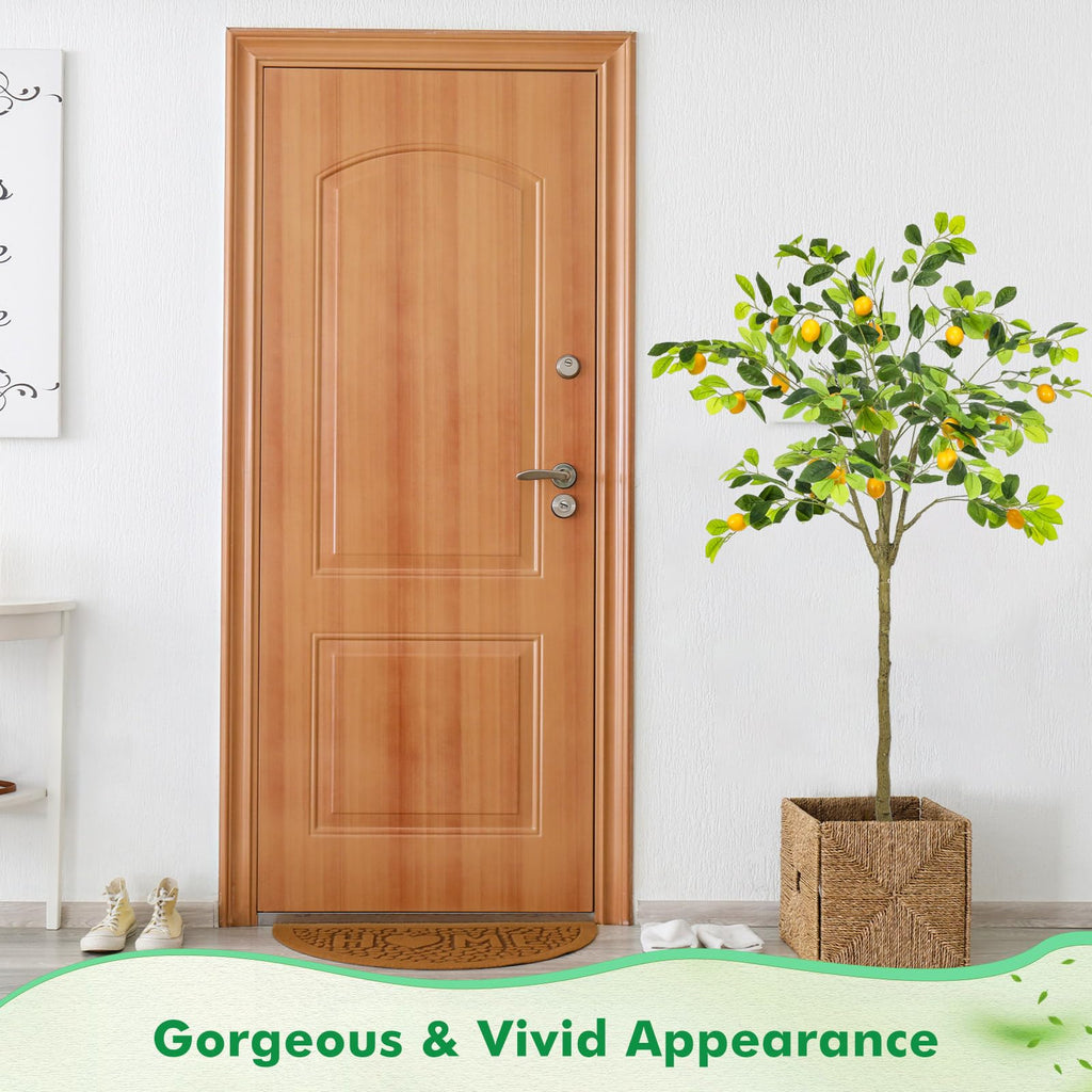 2 Pack Artificial Lemon Tree 5 ft Tall Fake Plant Pre Potted Faux Lemon Tree Realistic Fruits for Indoor Home Decor