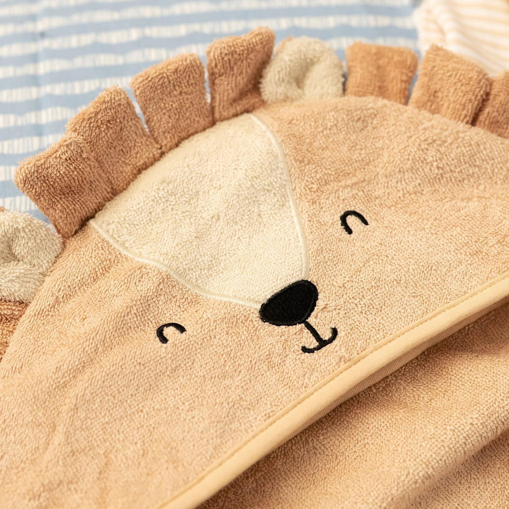 Baby 4 Piece Animal Character Hooded Towel and Washcloth Set, Brown Lion, One Size