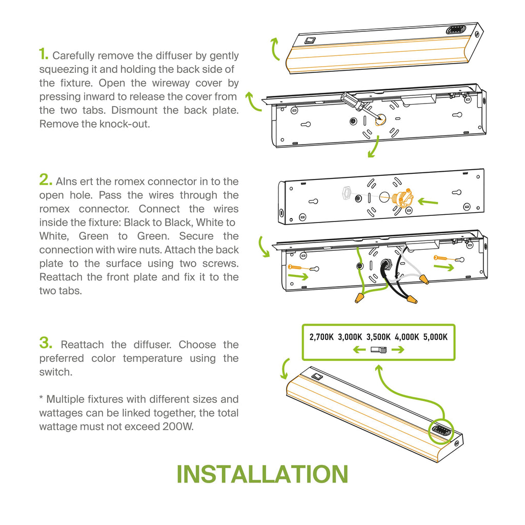LED Under Cabinet Lighting Hardwired, 18 Inch 10W