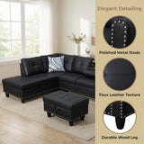 Leather 3-Piece L-Shaped Couches for Living Room, Sectional Sofa with Storage Ottoman & Movable Chaise