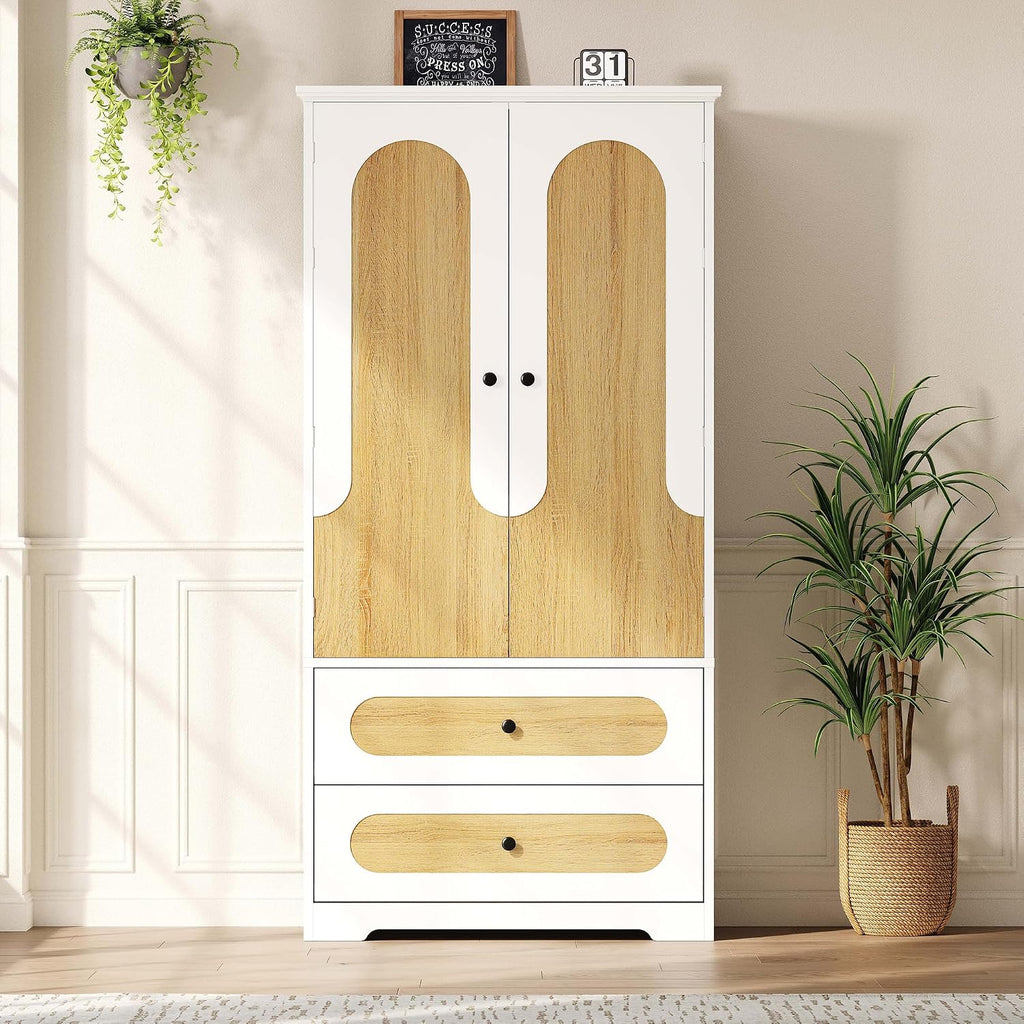 70" Kitchen Pantry Cabinet with Pull-Out Shelves, White | Pantry Storage Cabinet with 6 Door Organizers, 2 Drawers