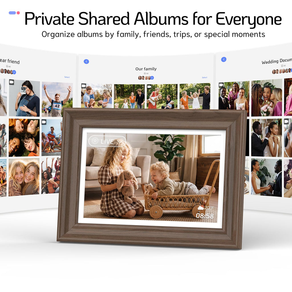 10.1" Digital Picture Frame, Dual-Band Wi‐Fi, 64GB, Walnut
