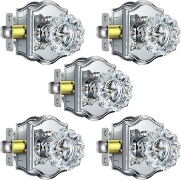 Glass Door Knobs, Privacy Polished Chrome Door Knobs, 5 Pack