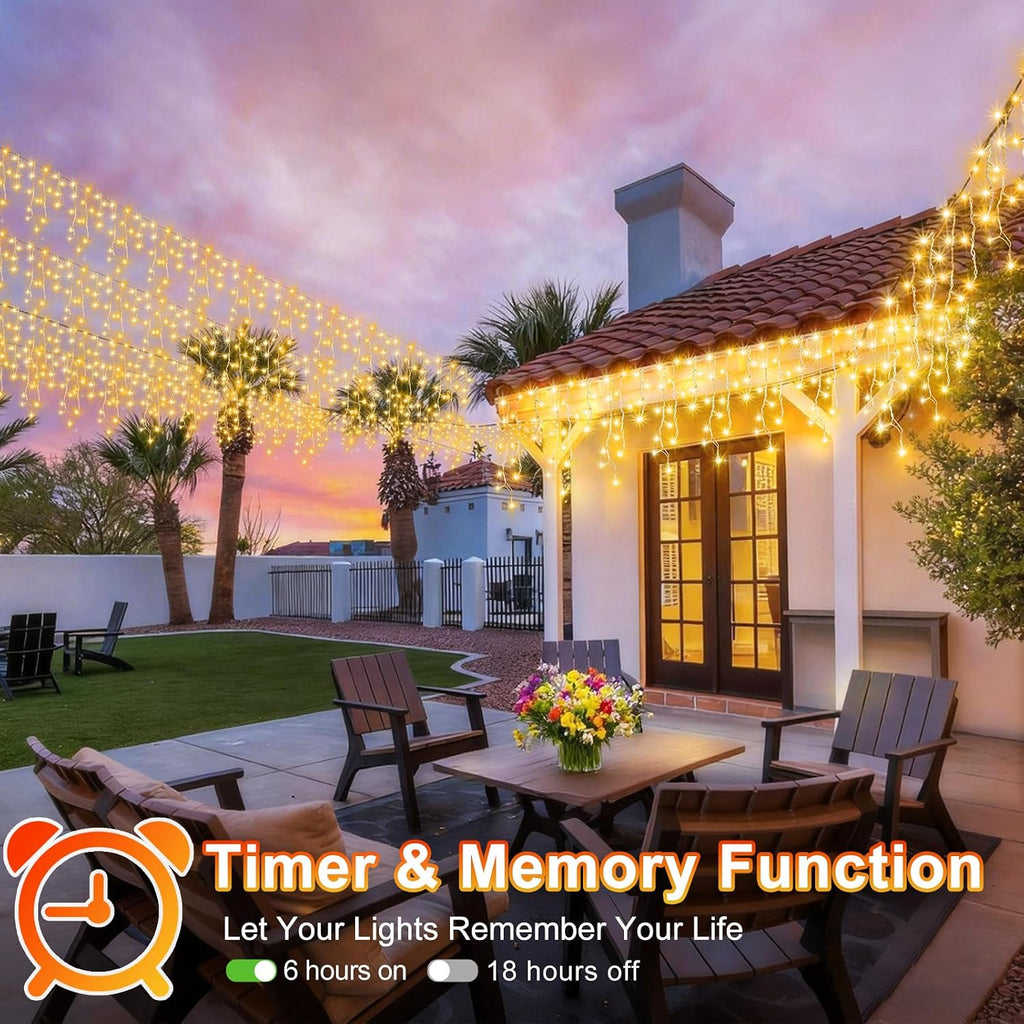 Christmas Lights Outdoor Decorations 400 LED 33ft 8 Modes Curtain Fairy String Light with 75 Drops, Clear Wire LED