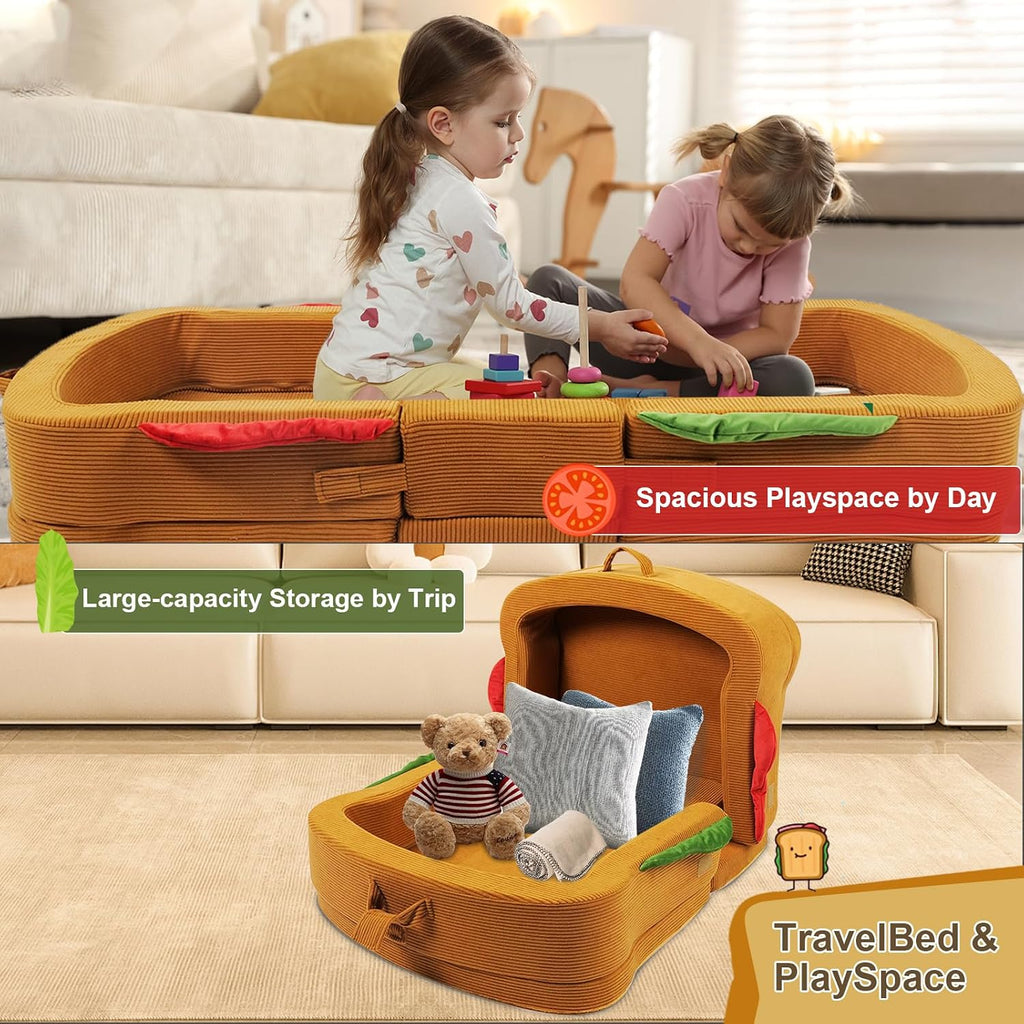 Toddler Travel Bed Sandwich Style - Portable Toddlers Floor Beds, Foldable Soft Foam Travel Bed for Baby and Kid