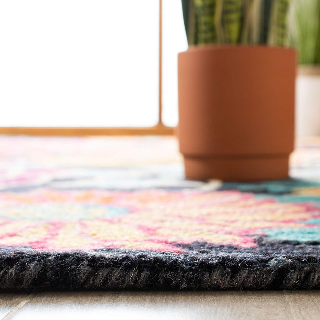 Aspen Area Rug - 9' x 12', Charcoal & Blue, Handmade Boho Floral Wool