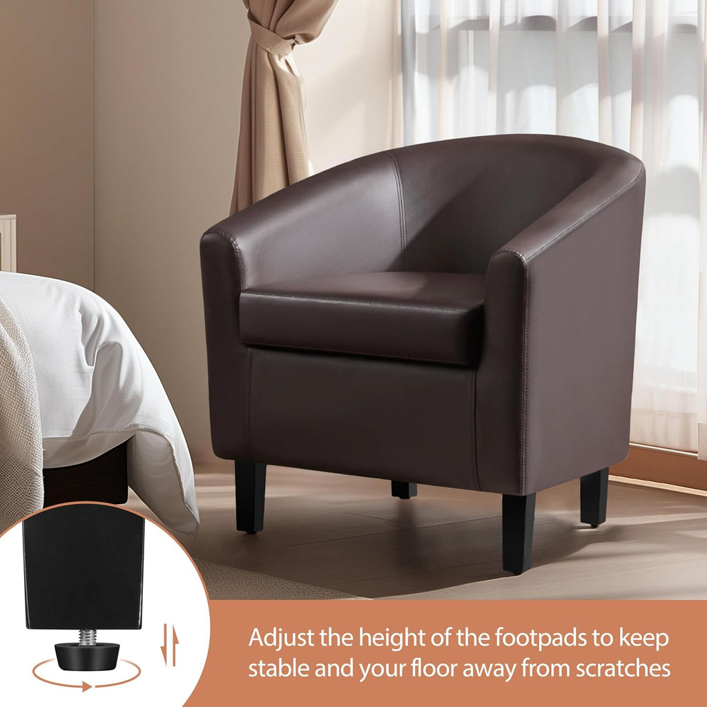 Accent Chairs, Faux Leather Barrel Armchairs Espresso - Set of 2