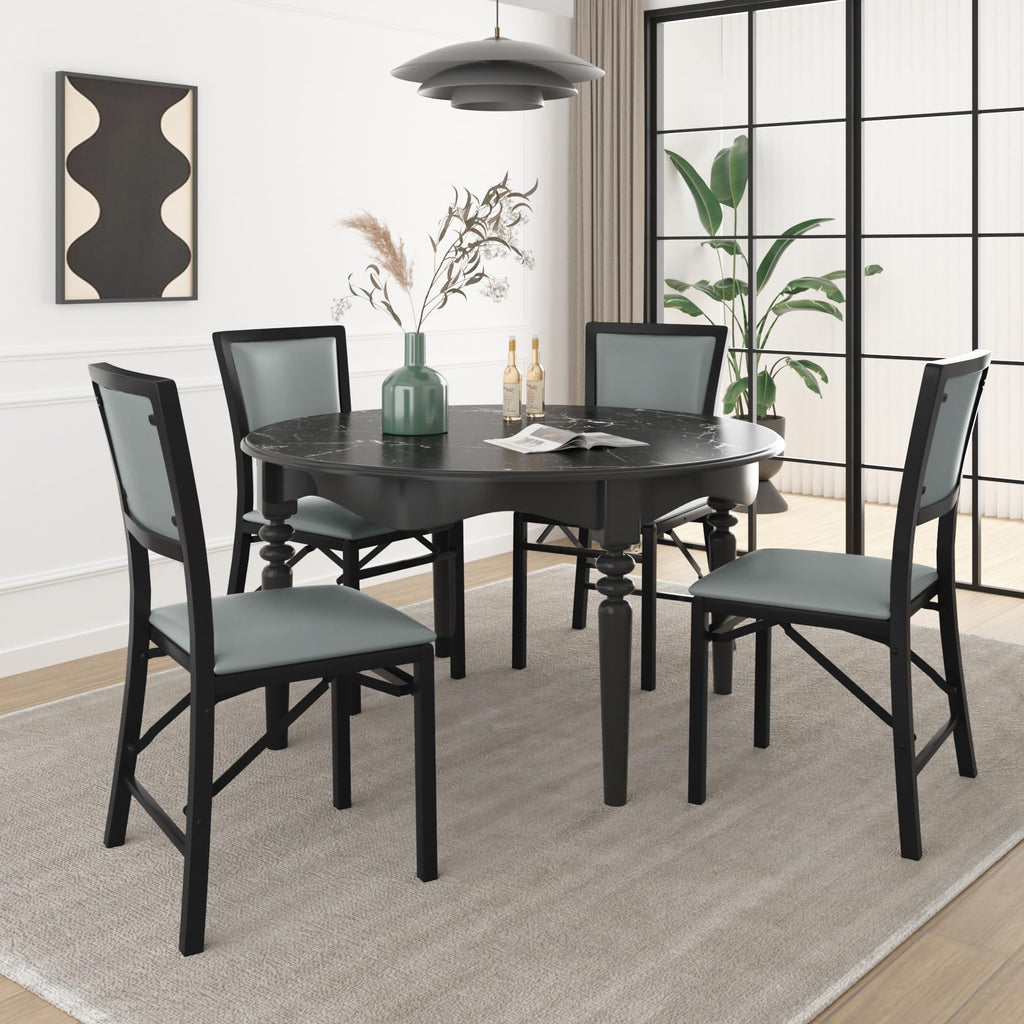 Folding Chairs Set of 4 with Cushion, Foldable Padded Seats with Heavy Duty Metal Frame /Dining/Living Room, No