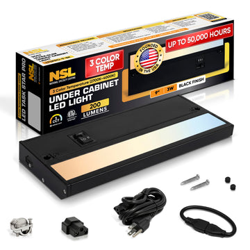 LED Under Cabinet Lighting Hardwired - 9 Inch Black