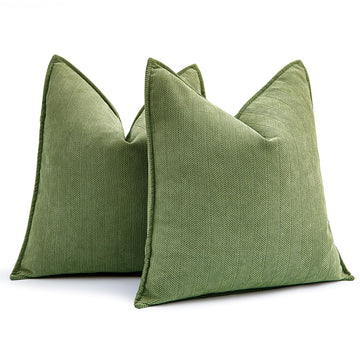 Pack of 2 Sage Decorative Chenille Pillow Covers 18x18 Inch