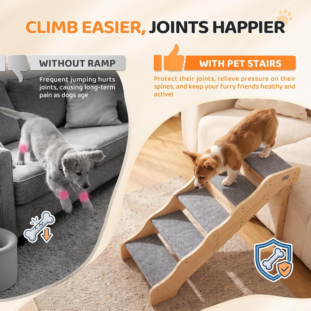 Wooden Dog Stairs, 5-Step Pet Steps