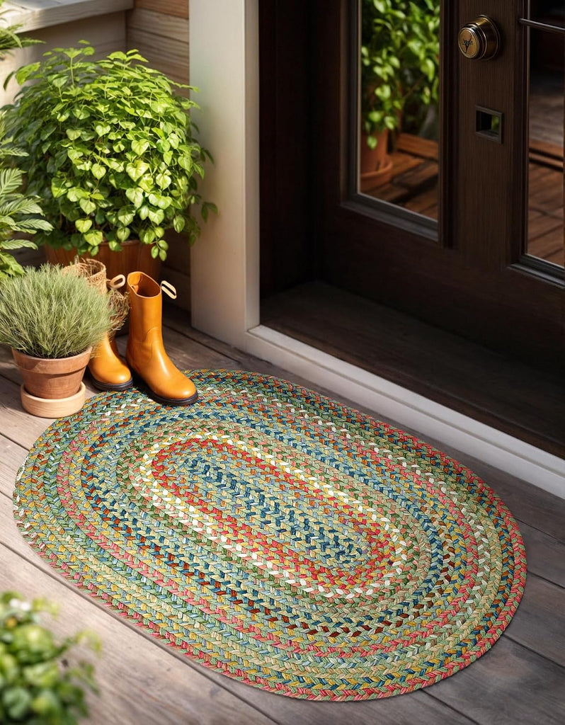 Calm Water CW65 Peridot 2' x 3' Oval - Braided Area Rug, Home Decor, Floor Mat or Bedroom Rug - Easy Care, Ideal for