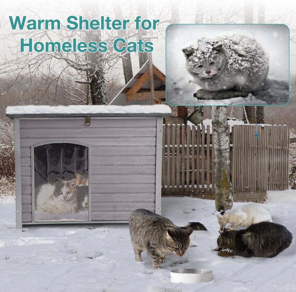 Indoor Outdoor Dog House, Anti-Chewing Iron Frame Dog Kennel, Wood Warm Pets Home, Weatherproof Outside Shelter