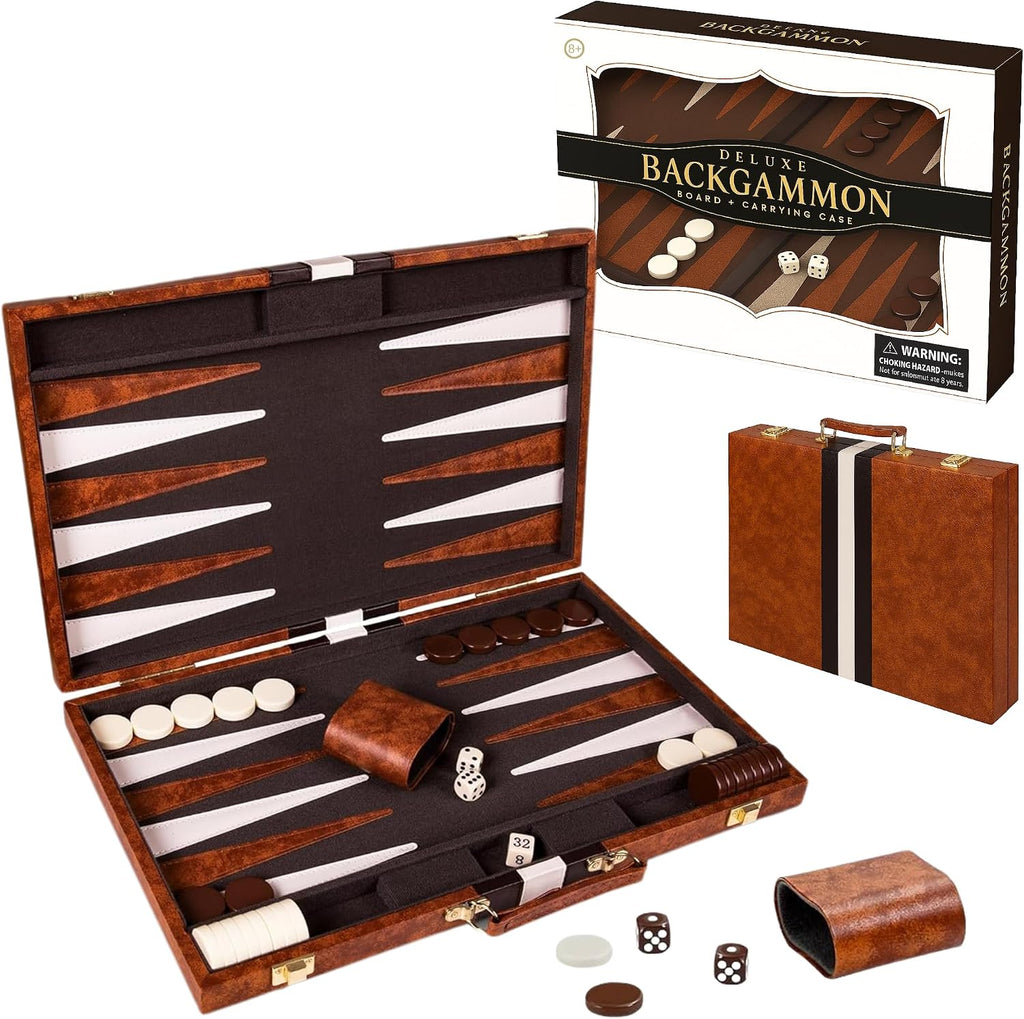 Premium Backgammon 18" Large Brown - Backgammon Sets for Adults and Kids