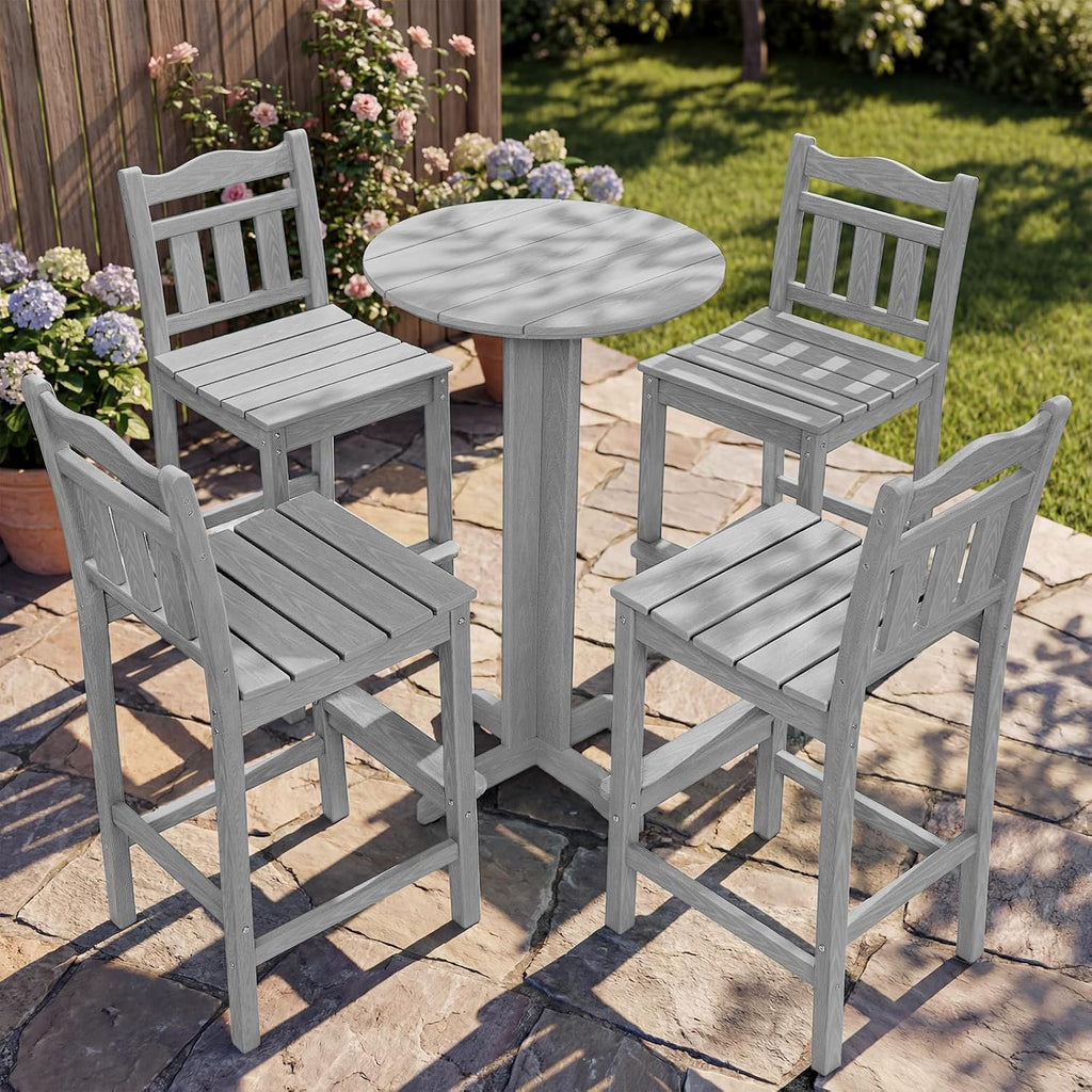 Outdoor Bar Stools Set of 4, HDPE Adirondack Bar Chairs with Backs, All-Weather High Top Patio Chairs, Heavy Duty