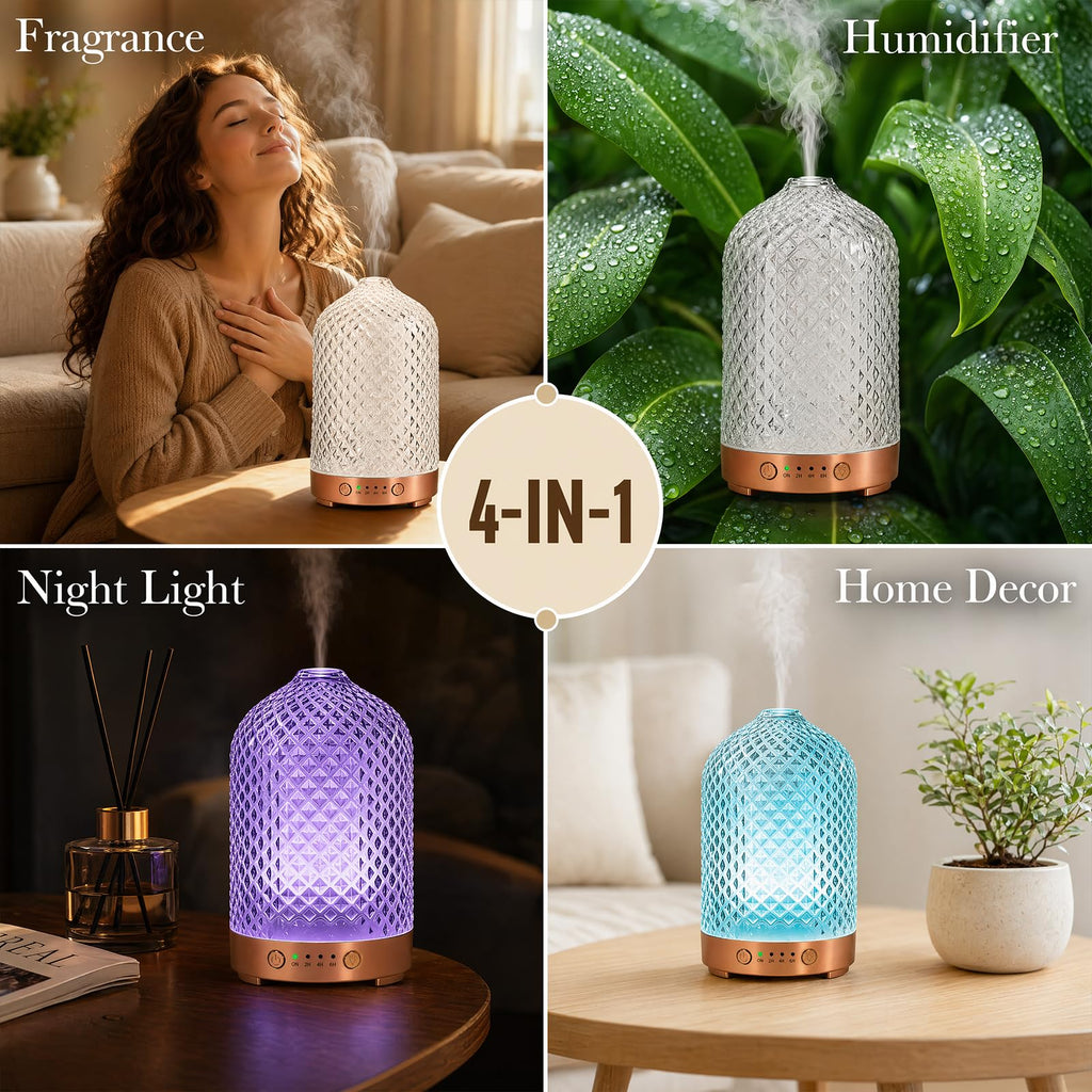 200ml Essential Oil Diffuser 4-in-1 Glsss Diffuser