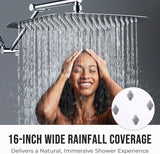 All Metal 16 Inch Rain Shower Head with Adjustable Extension Arm