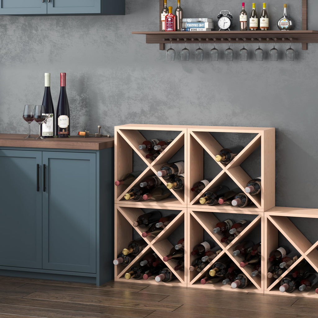 Stackable Wine Rack 48 Bottle Liquor Display Storage Cube Free Standing Floor Wine Cabinet for Cellar & Kitchen
