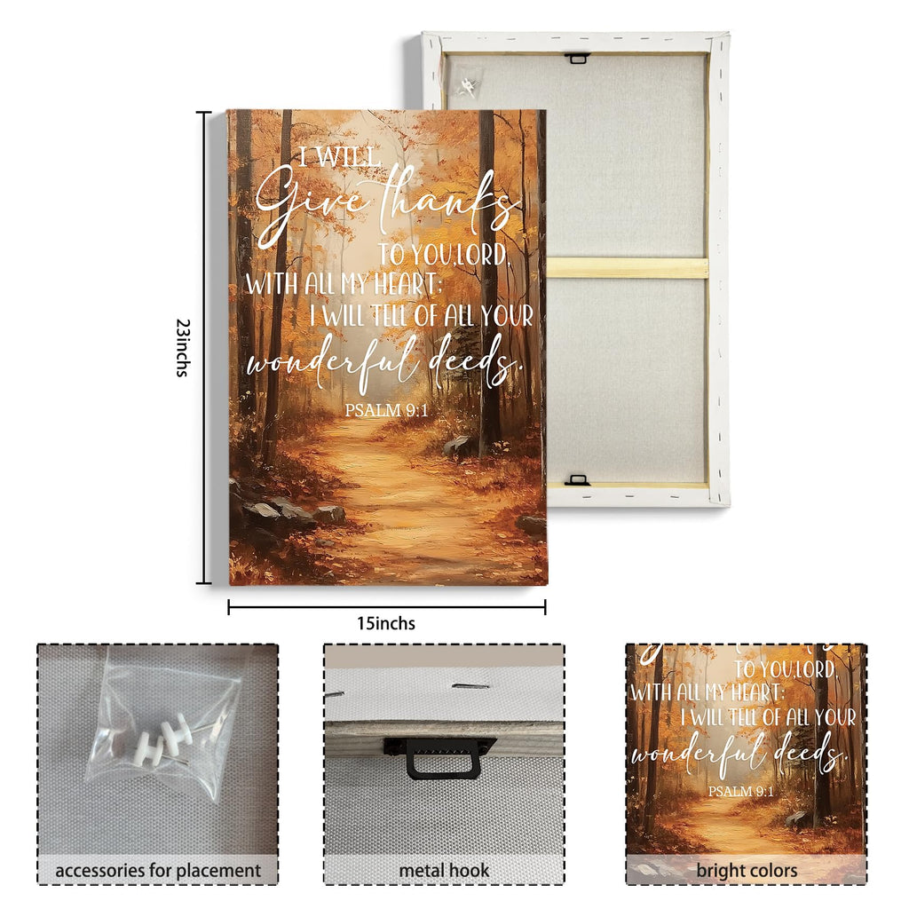Fall Christian Wall Decor, Autumn Nature Forest Thanksgiving Bible Verse Framed Canvas Painting Wall Art Decor