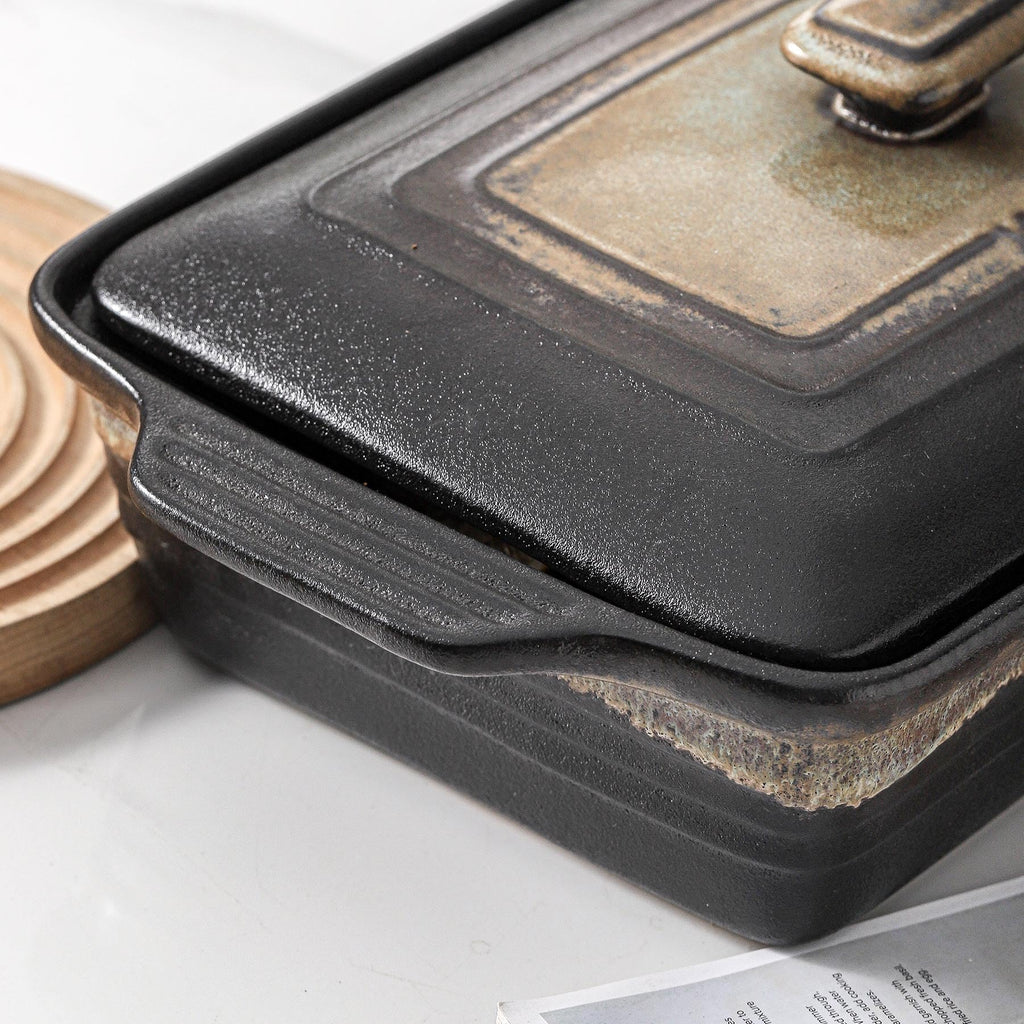 Ceramic Casserole Dish with Lid, Rectangular Baking Dish Set, Lasagna Pans for Cooking, 9 x 13 Inches, Stripe Series