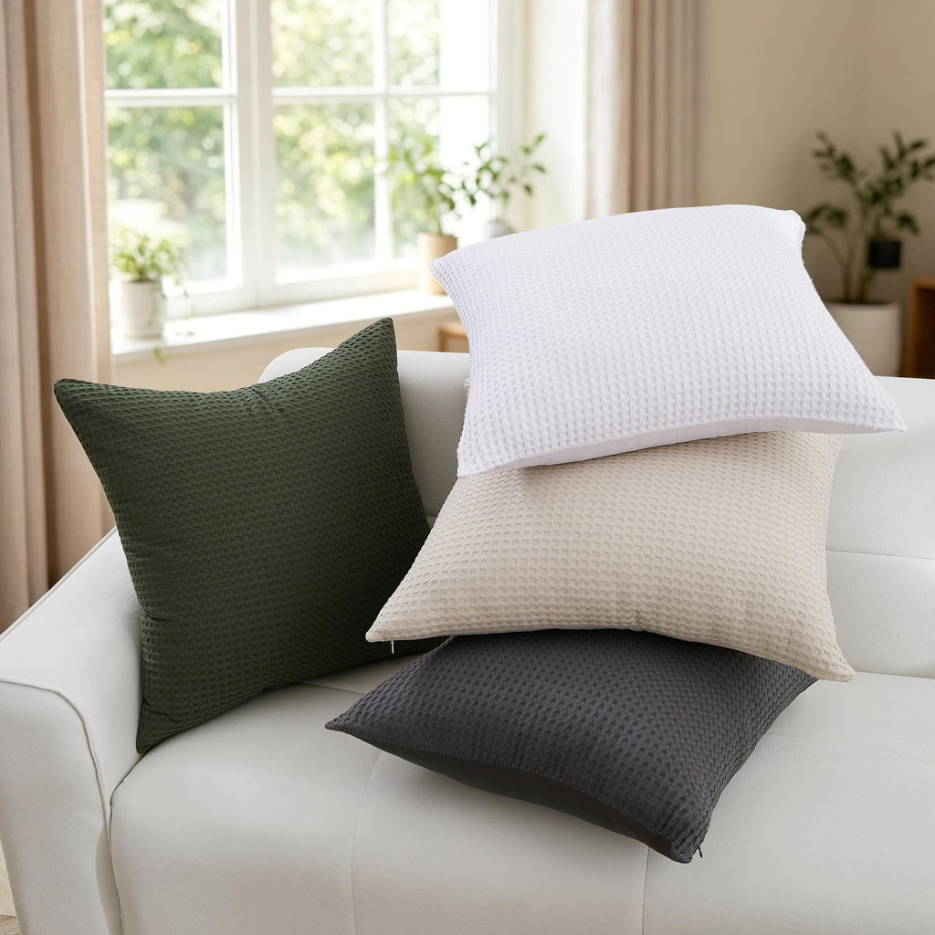 100% Egyptian Cotton 600 TC Waffle Weave Throw Pillow Covers 2 Pack