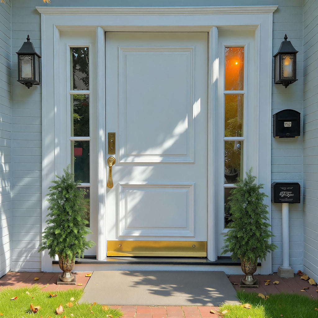 3FT UV Resistant Topiary Trees Artificial with Golden Urn Planter, 2 Set Artificial Cedar Trees for Outdoor, Faux