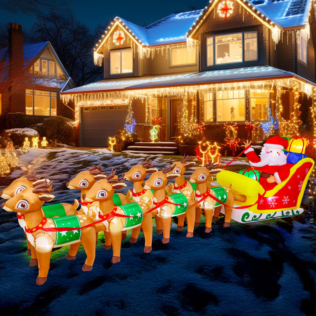 12 FT Christmas Inflatables with Santa Claus Reindeer Built-in LED Lights Blow Up Christmas Decor for Christmas Party