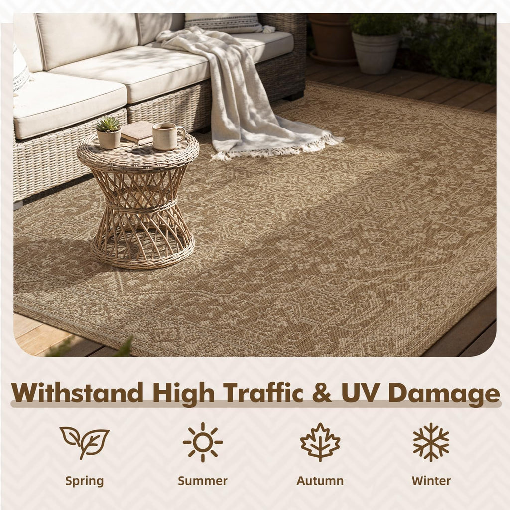 Outdoor Rug-Patio Rug Polypropylene Indoor Outdoor Rugs Carpet Deck Balcony Porch, Textured Weave, Durable for