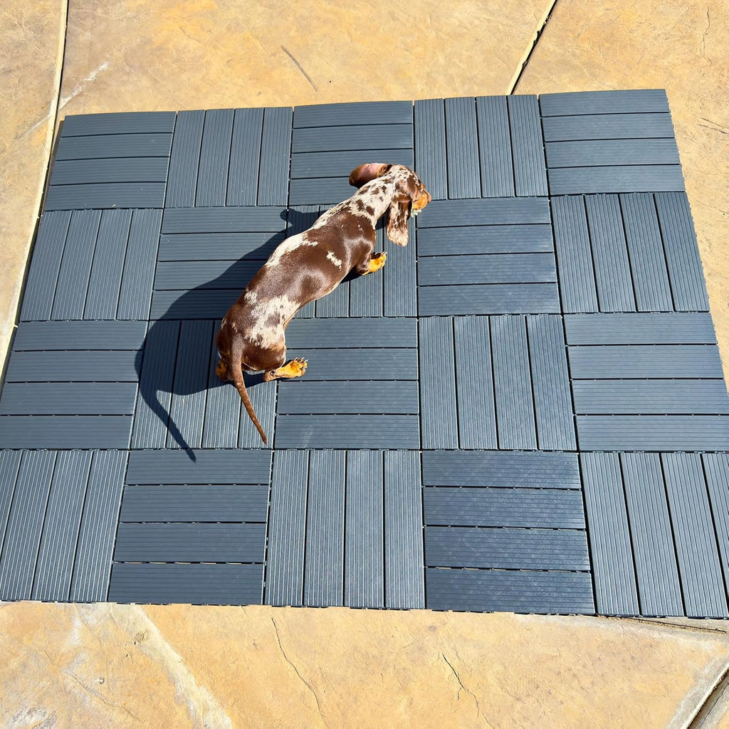 9 Pack Plastic Interlocking Deck Tiles, Patio Deck Tiles Waterproof Outdoor Flooring 12" x 12"All Weather Uses for