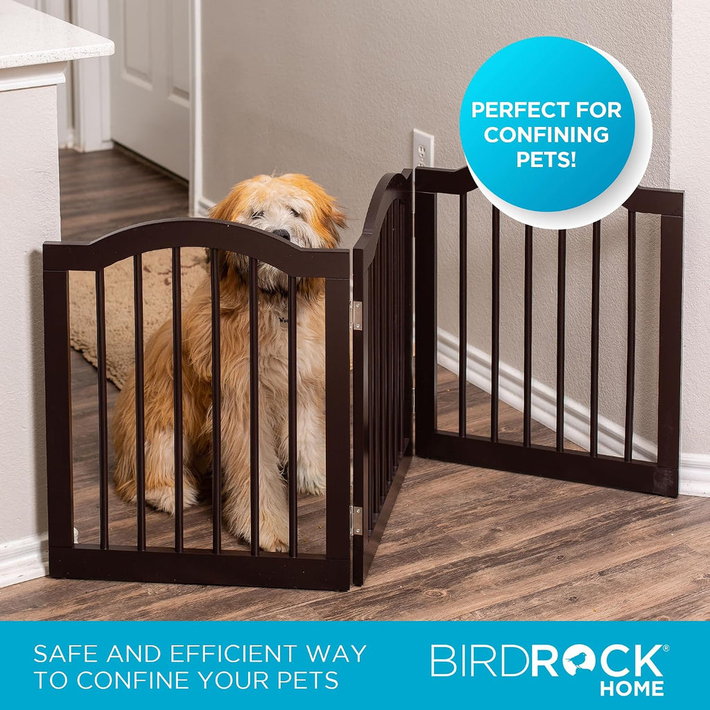 Arched Top Dog Gate | 4 Panel, 24" H Wooden Pet Barrier for Dogs or Cats | Freestanding Folding Room Divider