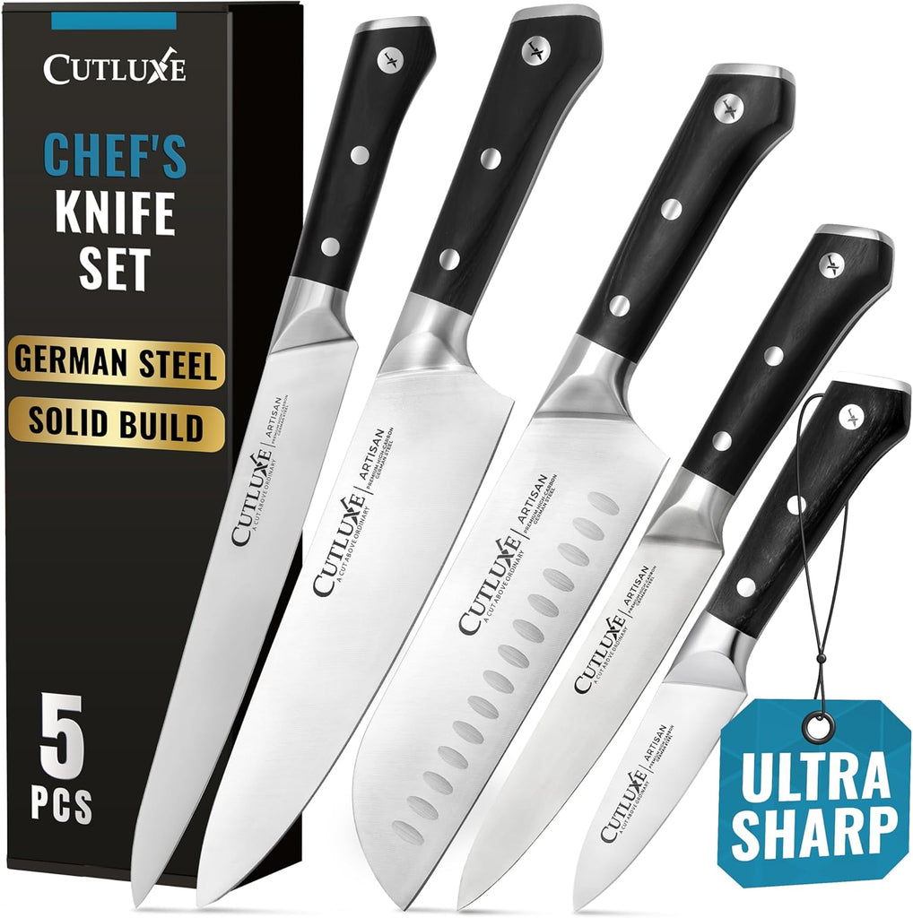 Kitchen Knives, 5-Piece Chef Knife Set - Razor Sharp German Steel | Full Tang Ergonomic Handles, Professional Blades