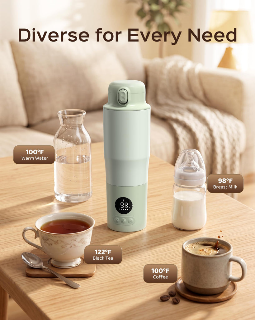 Portable Bottle Warmer for Travel,2.5 Min Fast Heating Dual Modes for Breast Milk & Water, Baby Milk Warmer with 316L