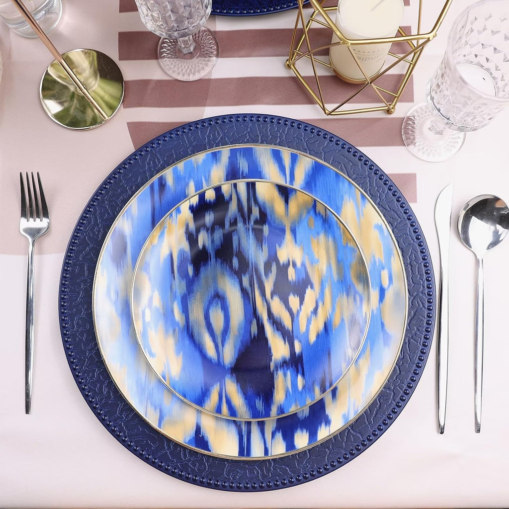 Navy Blue Charger Plates with Beaded Rims, Set of 6 Plastic Wedding Bulk Plate Charges for Dinner Plates, Table