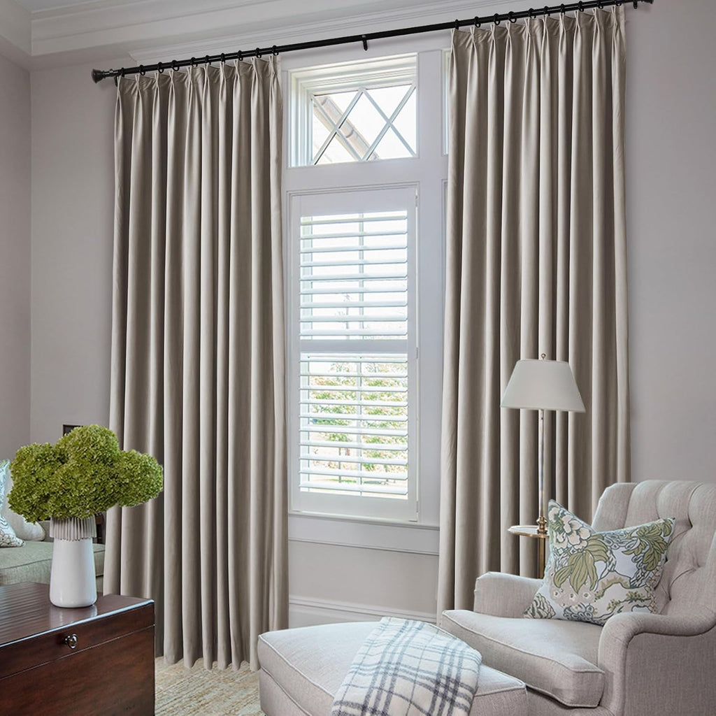Blackout Curtains Pinch Pleated Drapes Velvet Drapes for French Door Thermal Insulated Curtain for Living Room