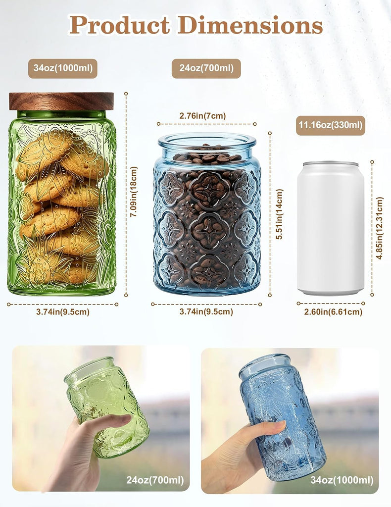 Glass Jar with Airtight Wood Lid - 24 OZ Vintage Storage Canister Pantry Bathroom, Decorative Beautiful Container