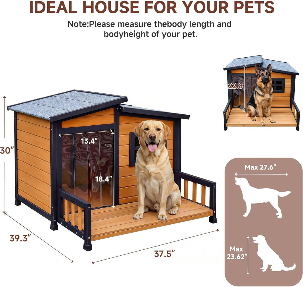 Insulated Outdoor Dog House for Small and Medium-Sized Dogs, Weatherproof Wooden Shelter with Elevated Floor &