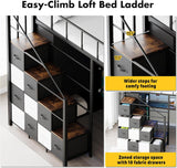 Twin Loft Bed with Desk, Stairs & LED Light, Metal Gaming Loft Bed Frame with Headboard, Safety Guardrail