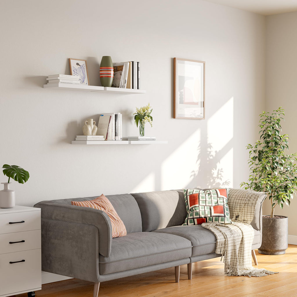 16''White Floating Shelves for Wall Set of 4, Rustic Wood Shelf for Room Decor/Storage/Display, Small Bookshelf, Wall