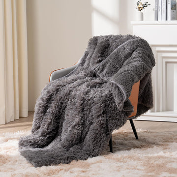 Fuzzy Faux Fur Weighted Blanket 15lbs, 60 x 80 Queen Size for Adult | Machine Washable; Soft and Warm Sherpa Fleece;