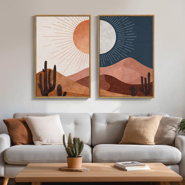 Framed Boho Mid Century Modern Desert Landscape Wall Art Bedroom, 20x30 In