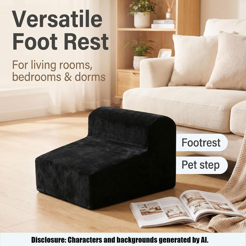 Modern Foam Filled Foot Stool, Soft Lightweight Pouf Ottoman Floor Rest Desk, Small Spaces, (Black)