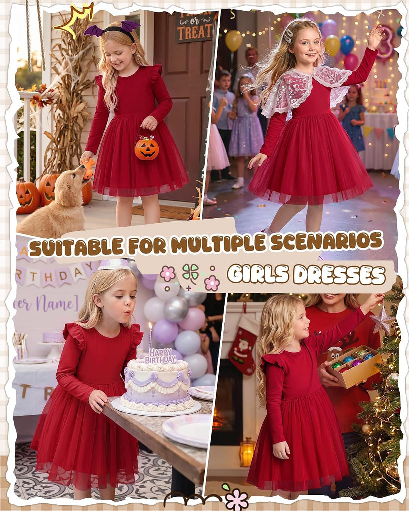 Toddler Girls' Long Sleeve Ruffle Tutu Dresses