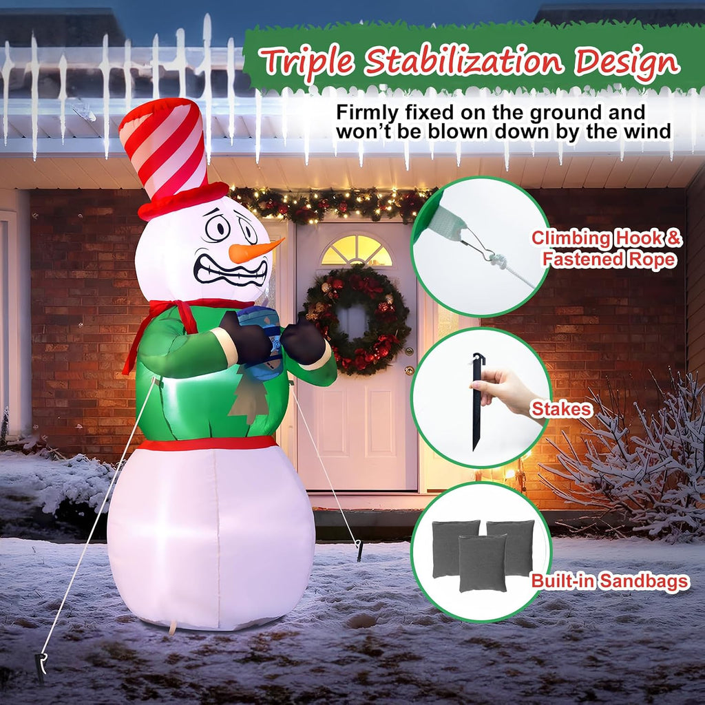 6FT Animated Snowman Christmas Inflatables Outdoor Decorations