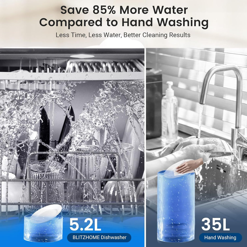 Countertop Portable Mini Dishwasher, 9 Programs,167℉ High-Temp, Hot Air Drying, Air Refresh, 360° 3 Spray, 24H Timing
