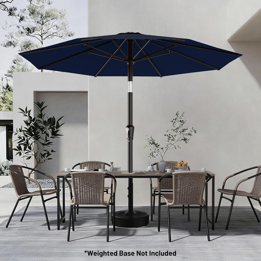 9 FT Patio Umbrella Umbrella with Push Button Tilt and Crank, Outdoor Patio Umbrellas with 8 Sturdy Ribs Pool (Navy)