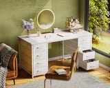 48 Inches Computer Desk with 8 Fabric Drawers, Modern Office Desk with Large Storage, Study, White