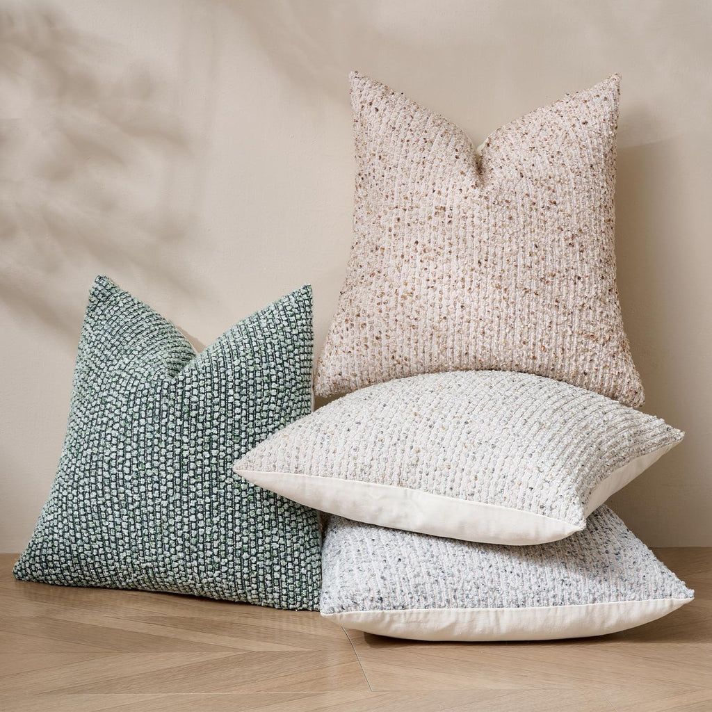 Striped Euro Sham Pillow Covers 26x26 Set of 2 Beige Textured Boucle Chic Morden Boho Accent Farmhouse Square